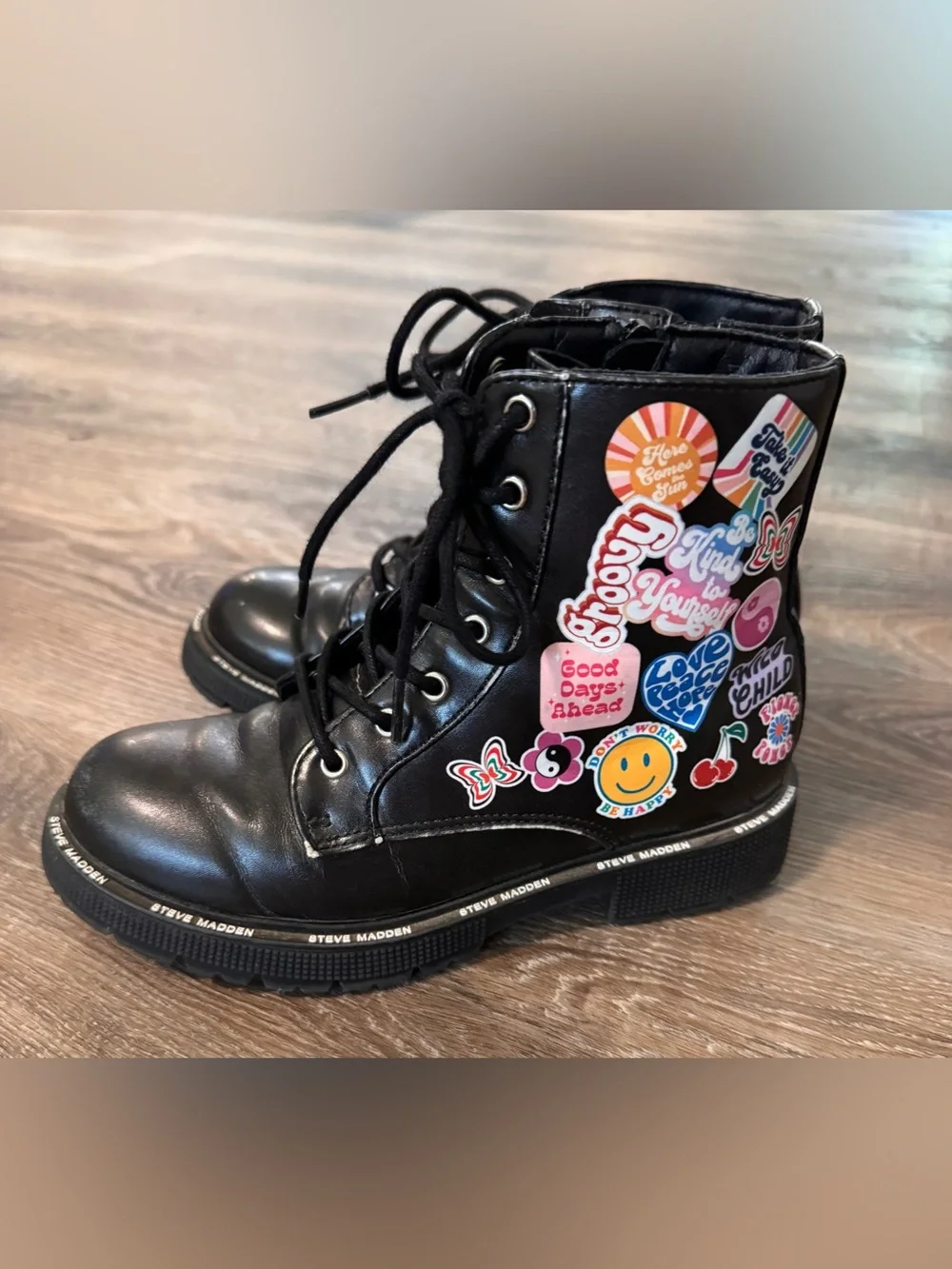 Steve Madden Black Kids Lace-Up Combat Boots size 2